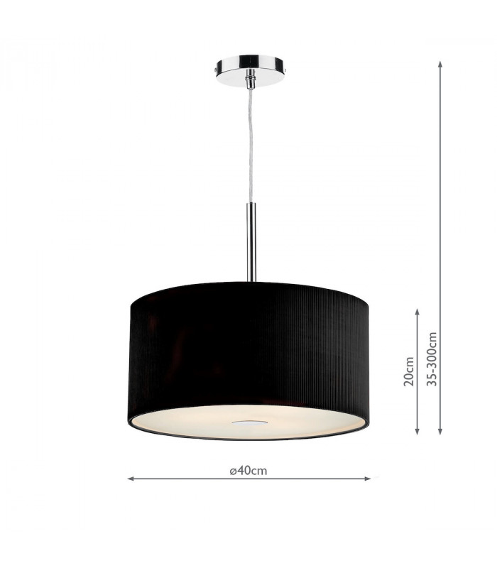Cylindrical Pendant Light Black 400mm, 3x E27