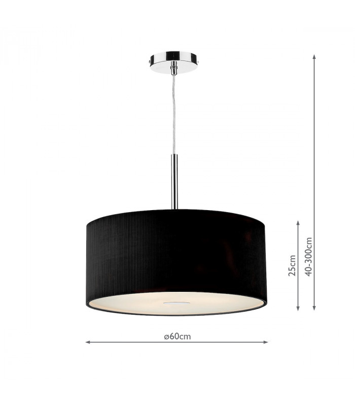 Cylindrical Pendant Light Black 600mm, 3x E27