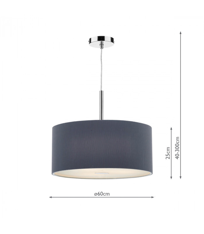 Cylindrical Pendant Light 60cm Grey, 3x E27