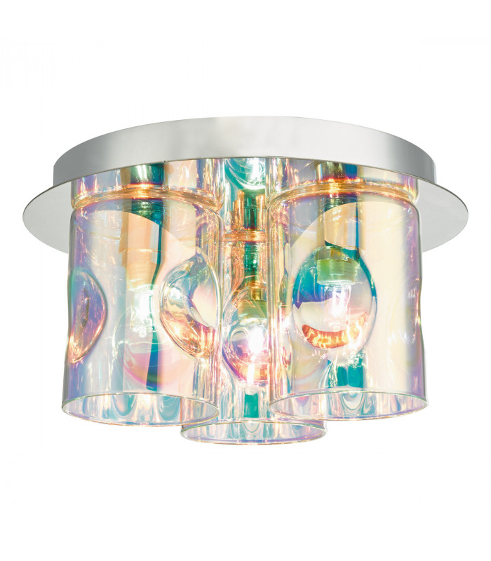 Flush Ceiling Light Pol Chrome & Iridised Glass, 3x G9