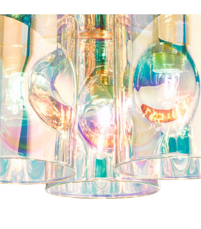 Flush Ceiling Light Pol Chrome & Iridised Glass, 3x G9