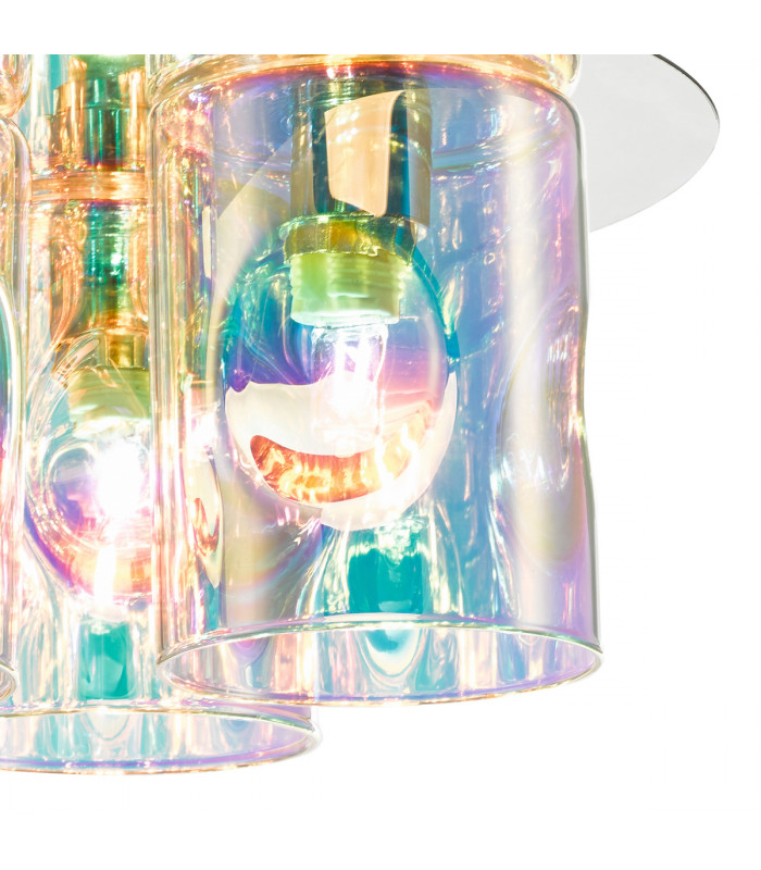 Flush Ceiling Light Pol Chrome & Iridised Glass, 3x G9