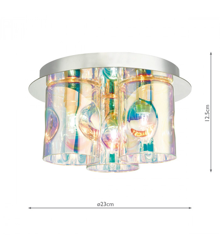 Flush Ceiling Light Pol Chrome & Iridised Glass, 3x G9