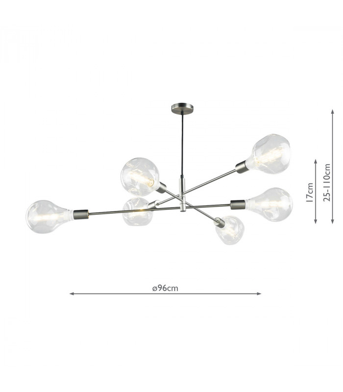 Pendant Light Satin Chrome, 6x E27