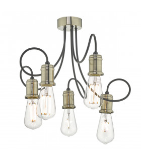 Semi Flush Ceiling Light Light Antique Brass & Black, 5x E27