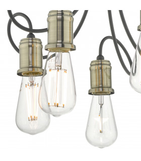 Semi Flush Ceiling Light Light Antique Brass & Black, 5x E27