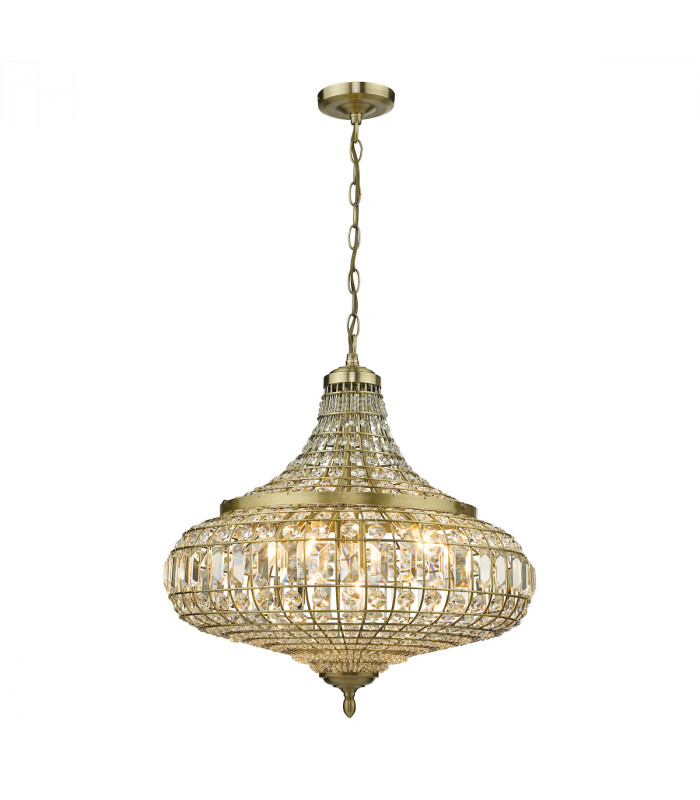 Pendant Light Antique Brass Crystal, 6x E14