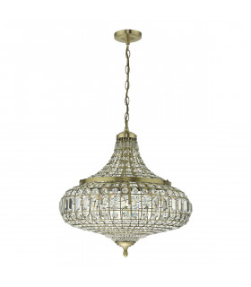 Pendant Light Antique Brass Crystal, 6x E14