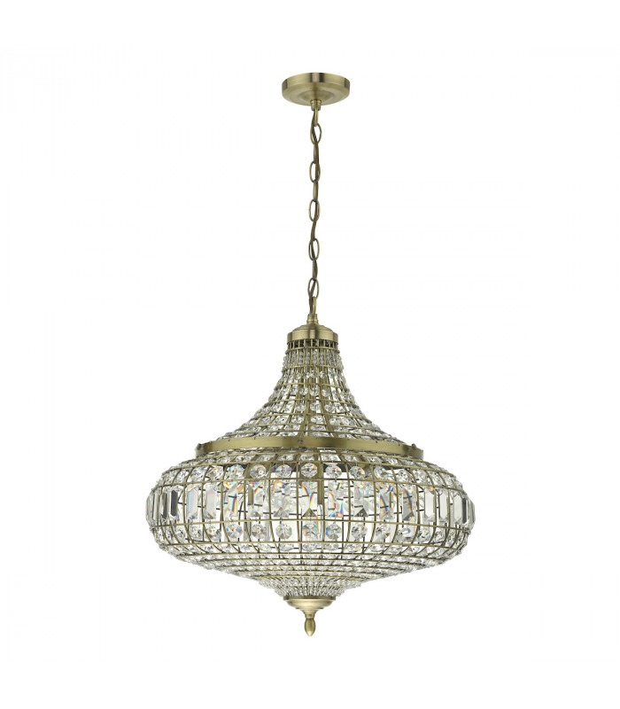 Pendant Light Antique Brass Crystal, 6x E14