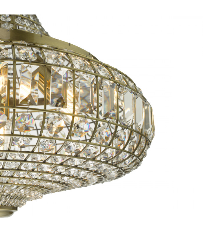 Pendant Light Antique Brass Crystal, 6x E14
