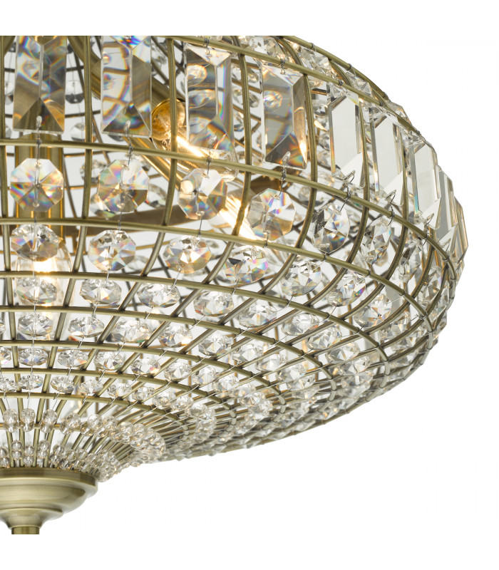Pendant Light Antique Brass Crystal, 6x E14