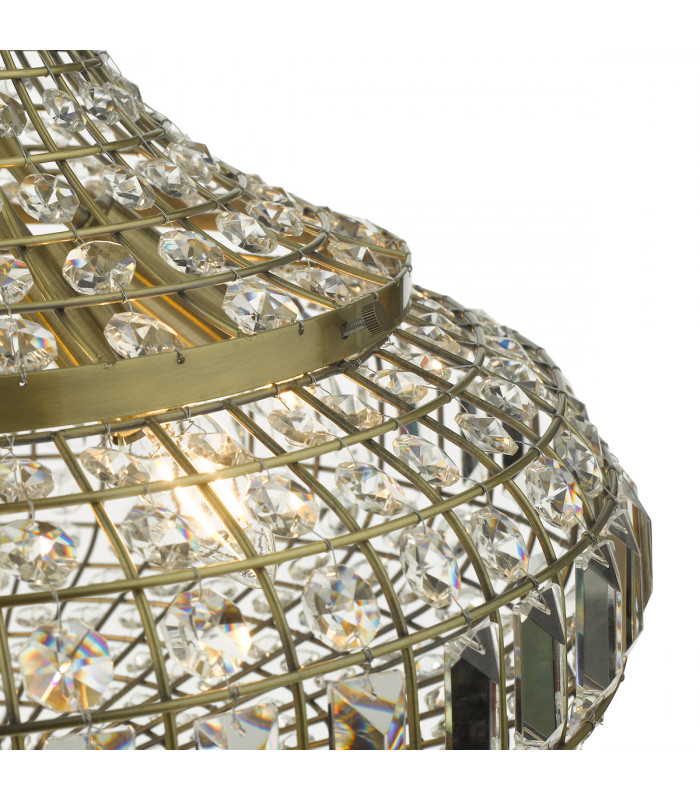 Pendant Light Antique Brass Crystal, 6x E14