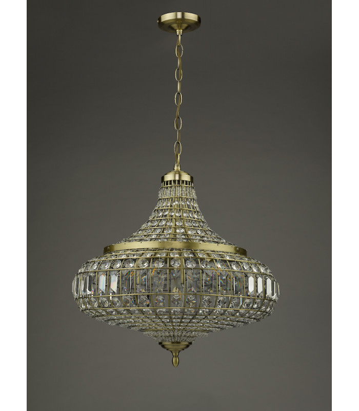 Pendant Light Antique Brass Crystal, 6x E14