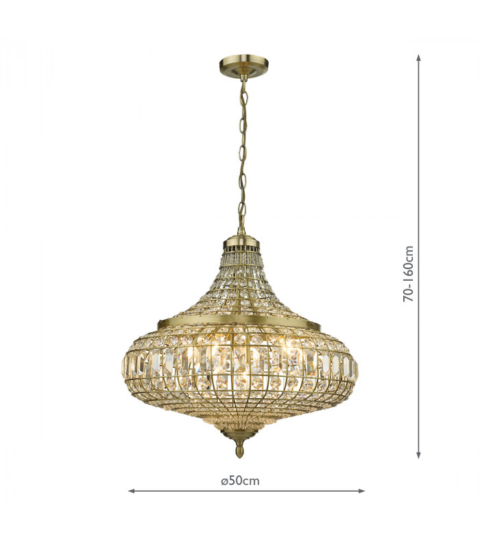 Pendant Light Antique Brass Crystal, 6x E14