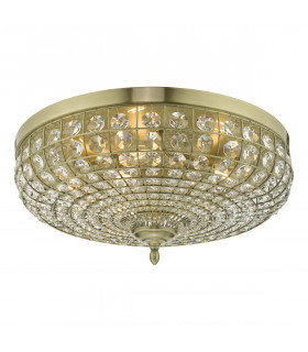 Flush Ceiling Light Antique Brass Crystal, 5x E14