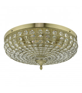 Flush Ceiling Light Antique Brass Crystal, 5x E14