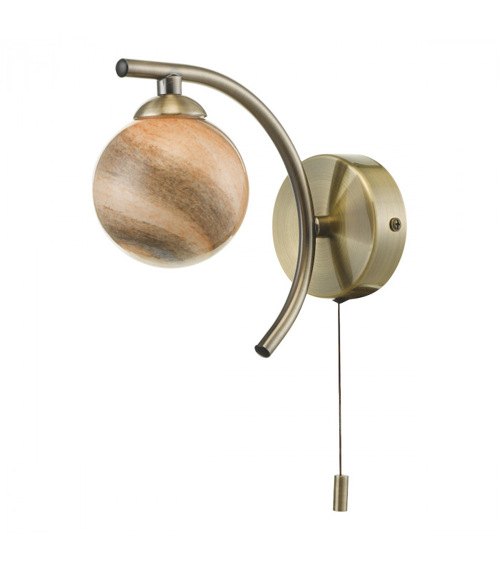 Wall Light Antique Brass With Planet Style Glass