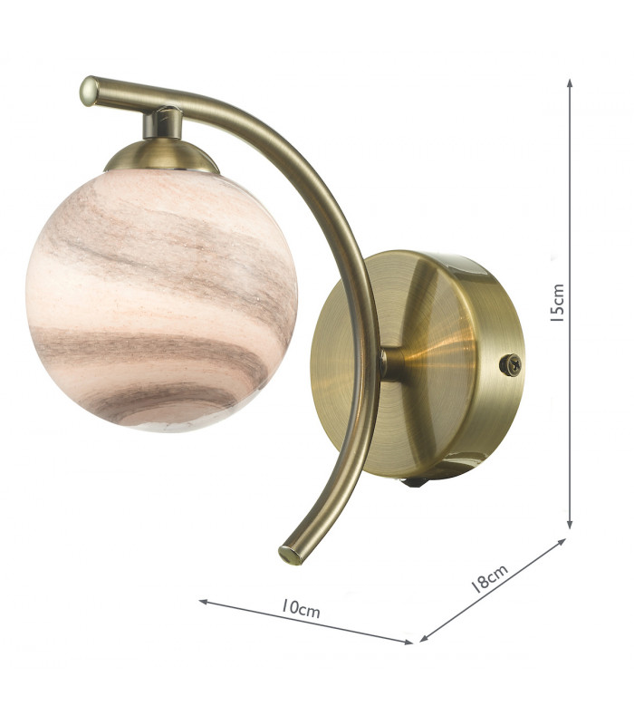 Wall Light Antique Brass With Planet Style Glass