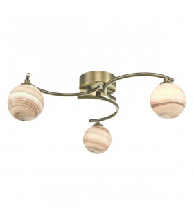 Semi Flush Ceiling Light Light Antique Brass With Planet Style Glass, 3x G9