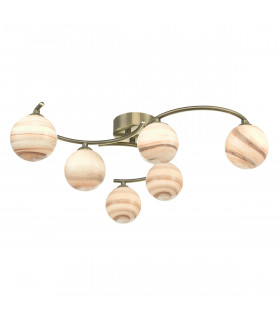 Semi Flush Ceiling Light Light Ceiling Light Antique Brass With Planet Art Glass, 6x G9