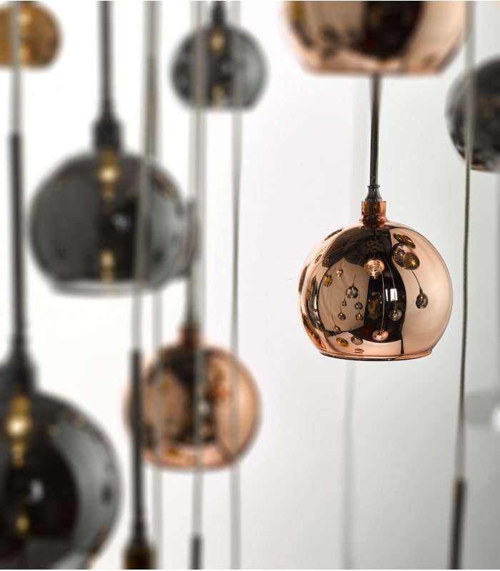 Cluster Pendant Light In Copper & Bronze 3M Drop, 30x G4