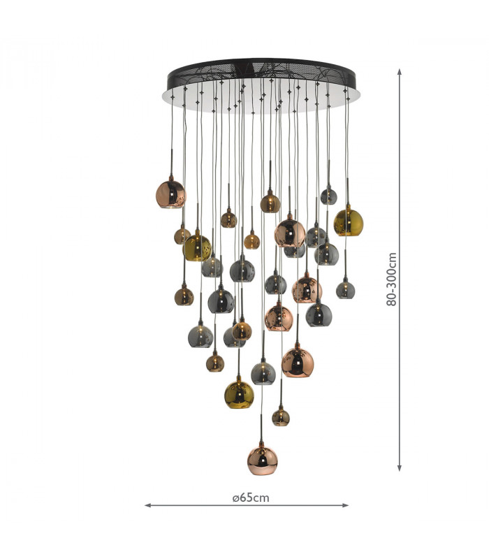 Cluster Pendant Light In Copper & Bronze 3M Drop, 30x G4
