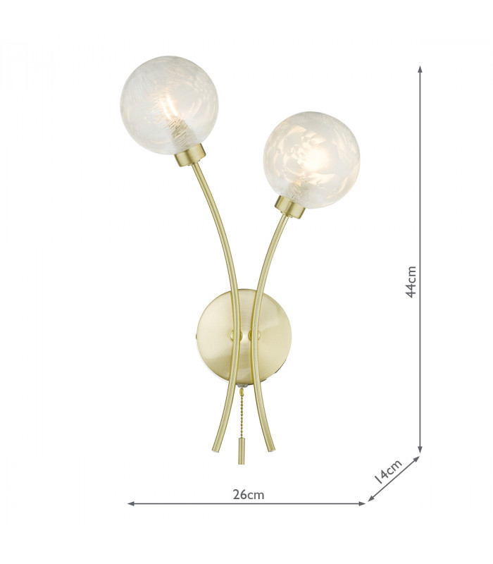 Wall Light Satin Brass Glass, 2x G9