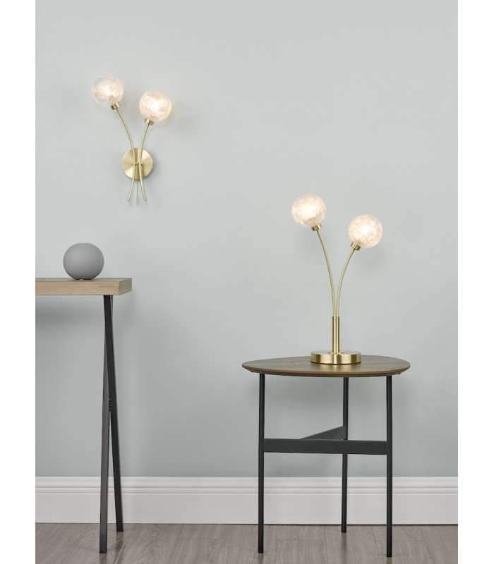 Wall Light Satin Brass Glass, 2x G9