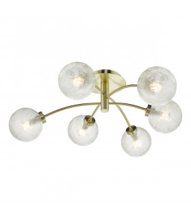 Semi Flush Ceiling Light Light Satin Brass And Clear Frosted Glass, 6x G9