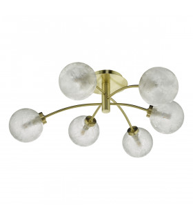 Semi Flush Ceiling Light Light Satin Brass And Clear Frosted Glass, 6x G9