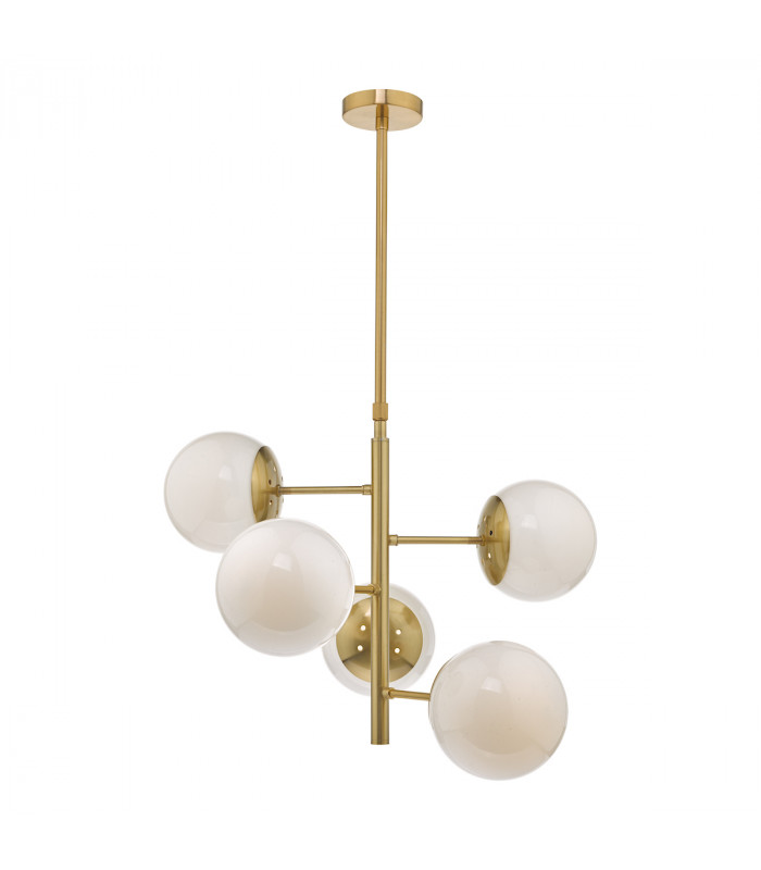 Pendant Light Natural Brass & Opal Glass, 5x E14