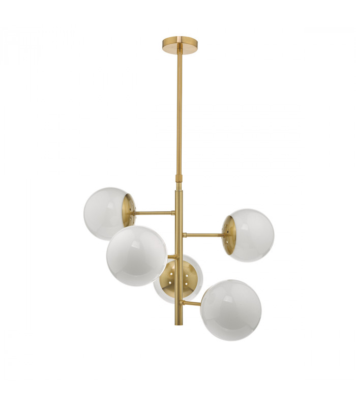 Pendant Light Natural Brass & Opal Glass, 5x E14