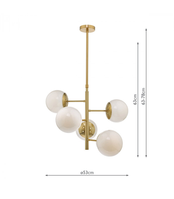 Pendant Light Natural Brass & Opal Glass, 5x E14