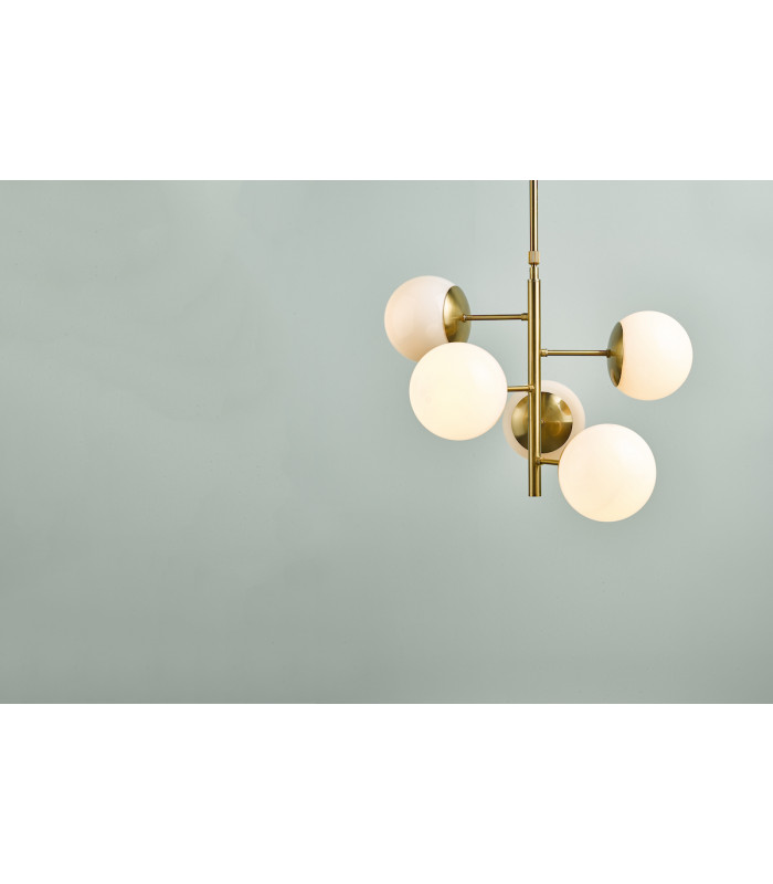 Pendant Light Natural Brass & Opal Glass, 5x E14