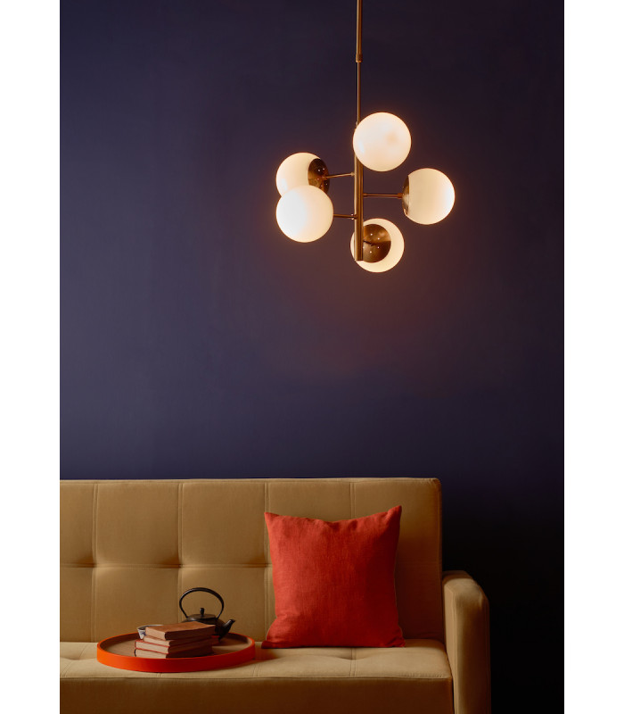 Pendant Light Natural Brass & Opal Glass, 5x E14