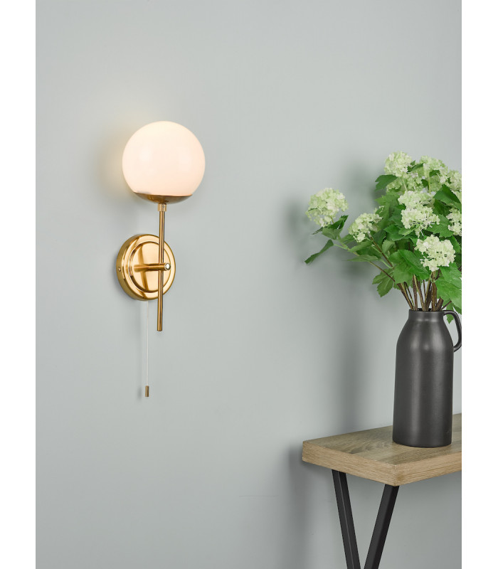 Wall Light Natural Brass Opal Glass