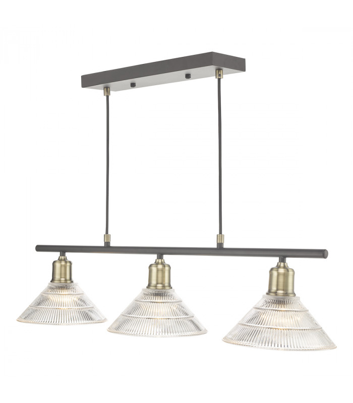 Straight Bar Antique Brass with Glass Shade, 3x E27