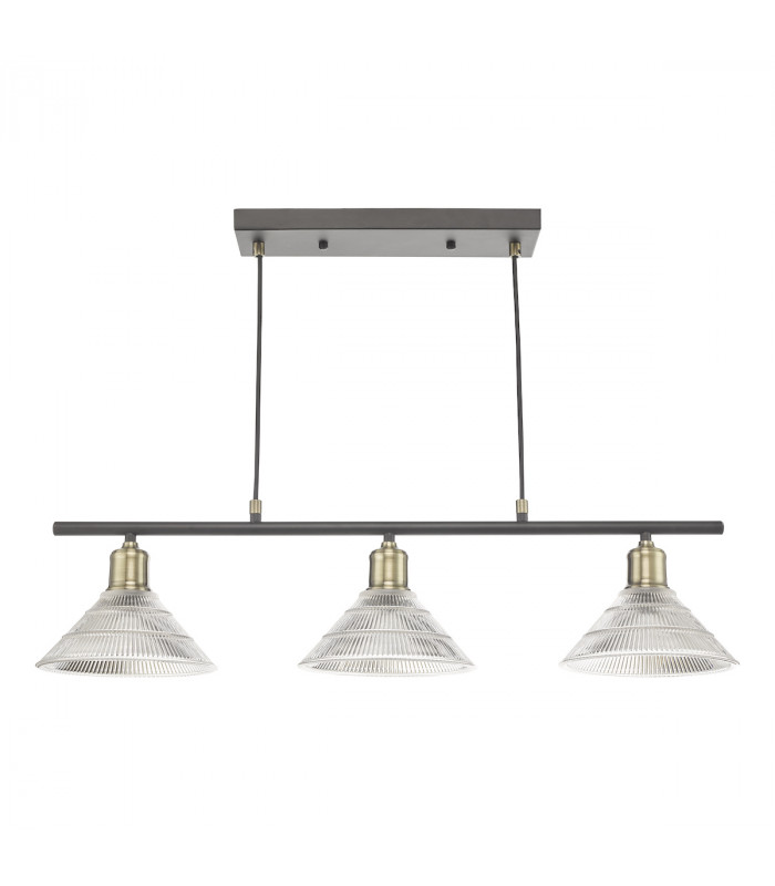 Straight Bar Antique Brass with Glass Shade, 3x E27