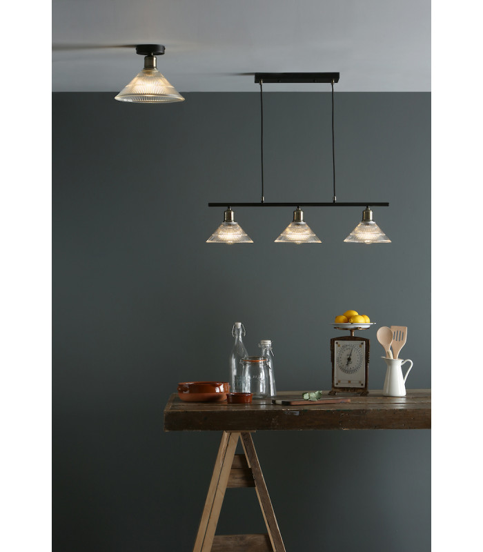 Straight Bar Antique Brass with Glass Shade, 3x E27