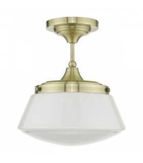 Bowl Semi Flush Ceiling Light Light Antique Brass Opal Glass IP44