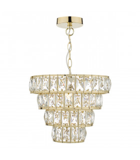 4 Tier Pendant Light Crystal & Gold, 1x E27