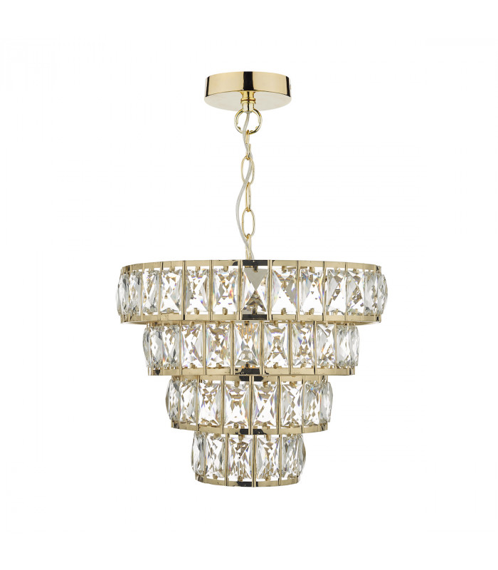 4 Tier Pendant Light Crystal & Gold, 1x E27