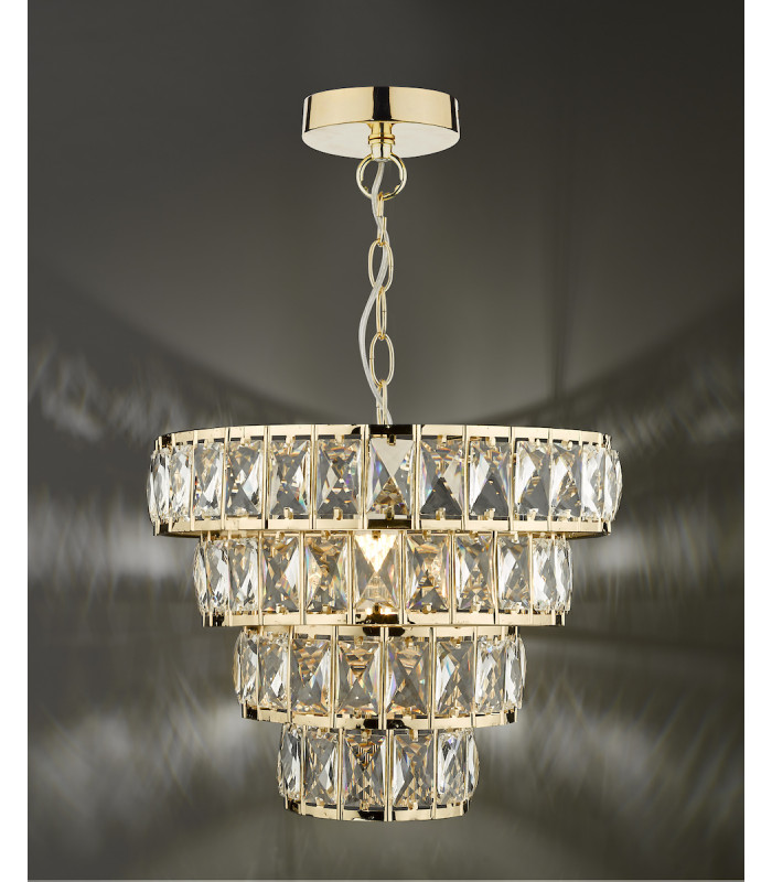 4 Tier Pendant Light Crystal & Gold, 1x E27