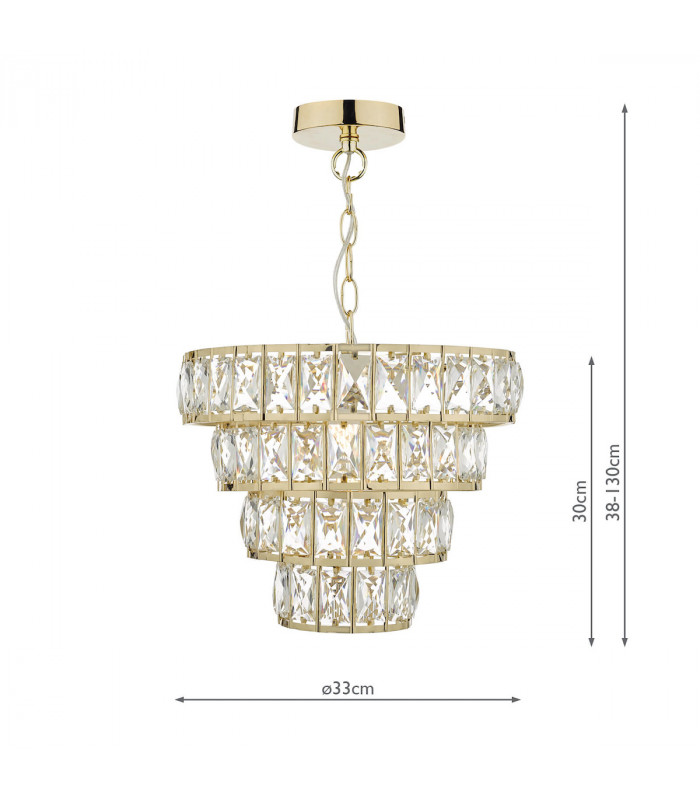 4 Tier Pendant Light Crystal & Gold, 1x E27