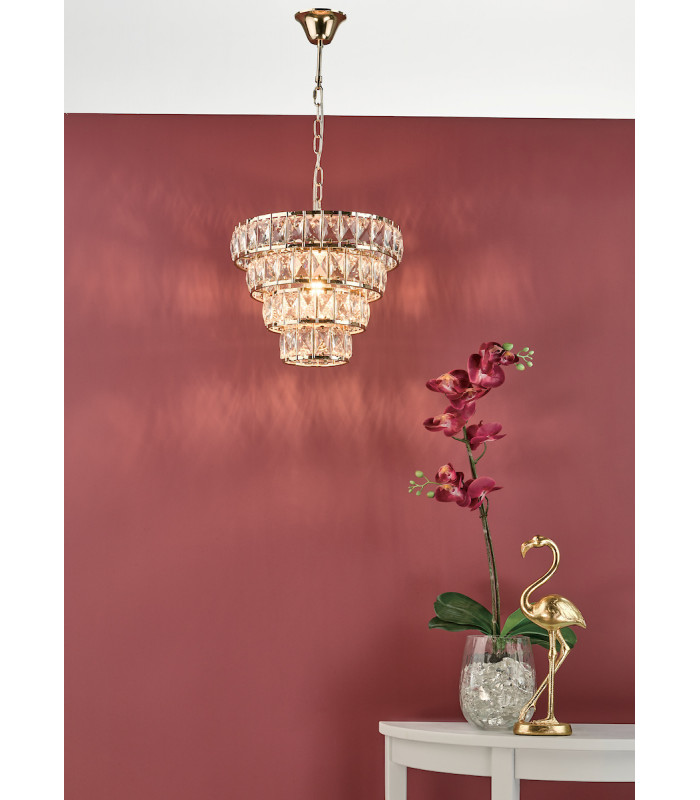 4 Tier Pendant Light Crystal & Gold, 1x E27