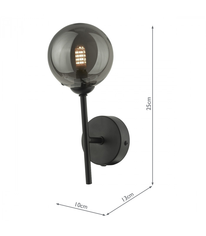 Wall Light Matt Black With Smoked Glass, 1x G9