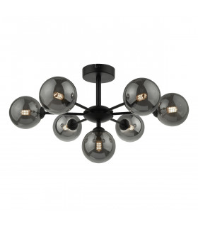 Semi Flush Ceiling Light Light Matt Black Smoked Glass, 7x G9