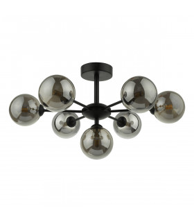 Semi Flush Ceiling Light Light Matt Black Smoked Glass, 7x G9