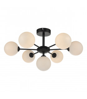 Semi Flush Ceiling Light Light Matt Black Opal Glass, 7x G9