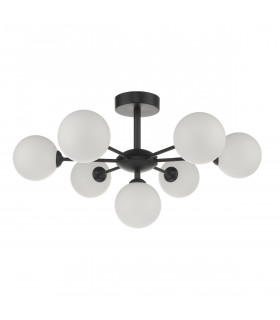 Semi Flush Ceiling Light Light Matt Black Opal Glass, 7x G9
